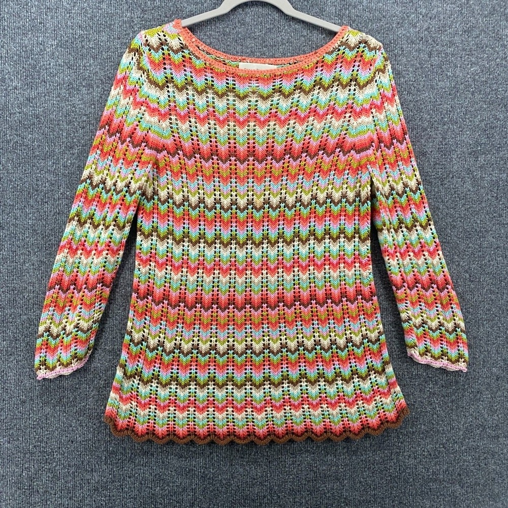 Susan‎ Bristor Sweater Medium Crochet Chevron Pullover Granny Hippie 70s Cottage